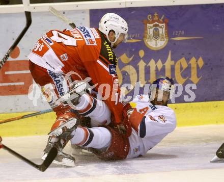 EBEL. Eishockey Bundesliga. KAC gegen EC Red Bull Salzburg. Johannes Reichel, (KAC), Manuel Latusa  (Salzburg). Klagenfurt, am 24.3.2015.
Foto: Kuess 

---
pressefotos, pressefotografie, kuess, qs, qspictures, sport, bild, bilder, bilddatenbank