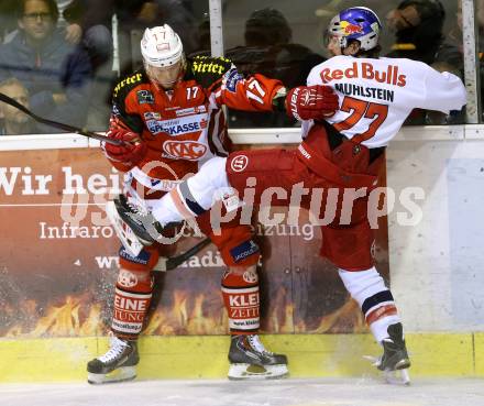 EBEL. Eishockey Bundesliga. KAC gegen EC Red Bull Salzburg. Kim Stroemberg,  (KAC), Florian Muehlstein (Salzburg). Klagenfurt, am 24.3.2015.
Foto: Kuess 

---
pressefotos, pressefotografie, kuess, qs, qspictures, sport, bild, bilder, bilddatenbank