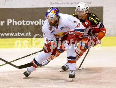 EBEL. Eishockey Bundesliga. KAC gegen EC Red Bull Salzburg. Jamie Lundmark,  (KAC), Troy Milam (Salzburg). Klagenfurt, am 24.3.2015.
Foto: Kuess 

---
pressefotos, pressefotografie, kuess, qs, qspictures, sport, bild, bilder, bilddatenbank