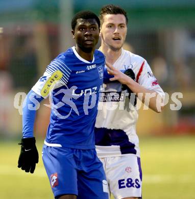 Fussball Regionalliga. SAK gegen BW Linz. Darjan Aleksic,  (SAK),  Yusuf Olaitan Otubanjo (Linz). Welzenegg, am 27.3.2015.
Foto: Kuess
---
pressefotos, pressefotografie, kuess, qs, qspictures, sport, bild, bilder, bilddatenbank