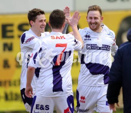 Fussball Regionalliga. SAK gegen BW Linz. Torjubel Darijo Biscan, Philipp Diex, Darjan Aleksic (SAK). Welzenegg, am 27.3.2015.
Foto: Kuess
---
pressefotos, pressefotografie, kuess, qs, qspictures, sport, bild, bilder, bilddatenbank