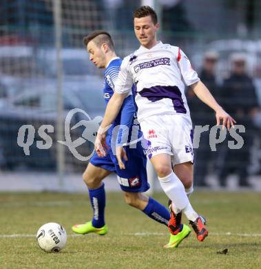 Fussball Regionalliga. SAK gegen BW Linz.  Darjan Aleksic, (SAK), Kevin Vaschauner  (Linz). Welzenegg, am 27.3.2015.
Foto: Kuess
---
pressefotos, pressefotografie, kuess, qs, qspictures, sport, bild, bilder, bilddatenbank