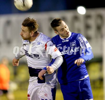 Fussball Regionalliga. SAK gegen BW Linz. Darijo Biscan, (SAK), Kevin Vaschauner  (Linz). Welzenegg, am 27.3.2015.
Foto: Kuess
---
pressefotos, pressefotografie, kuess, qs, qspictures, sport, bild, bilder, bilddatenbank