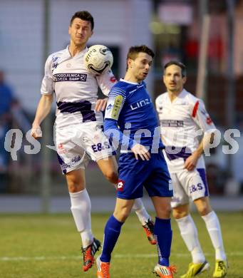 Fussball Regionalliga. SAK gegen BW Linz. Darjan Aleksic, (SAK), Svetozar Stoyanov Nikolov  (Linz). Welzenegg, am 27.3.2015.
Foto: Kuess
---
pressefotos, pressefotografie, kuess, qs, qspictures, sport, bild, bilder, bilddatenbank