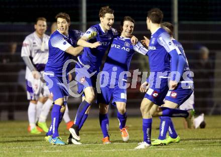 Fussball Regionalliga. SAK gegen BW Linz. Torjubel  (Linz). Welzenegg, am 27.3.2015.
Foto: Kuess
---
pressefotos, pressefotografie, kuess, qs, qspictures, sport, bild, bilder, bilddatenbank