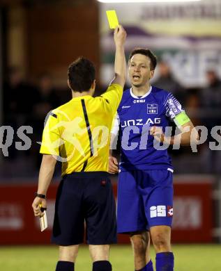 Fussball Regionalliga. SAK gegen BW Linz.  Gelbe Karte Wolfgang Bubenik (Linz). Welzenegg, am 27.3.2015.
Foto: Kuess
---
pressefotos, pressefotografie, kuess, qs, qspictures, sport, bild, bilder, bilddatenbank