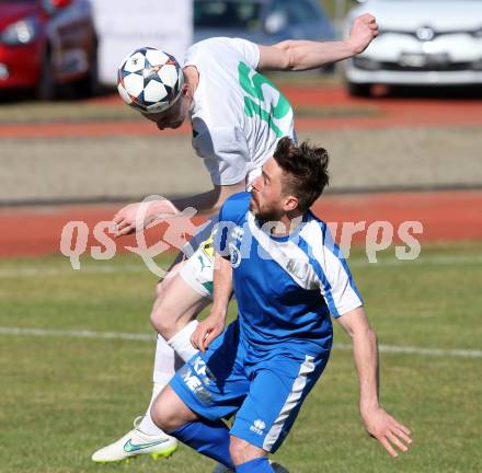 Fussball Kaerntner Liga. Voelkermarkt gegen Annabichler SV. Matthias Maierhofer (Voelkermarkt), Grega Triplat (ASV). Voelkermarkt , am 28.3.2015.
Foto: Kuess
---
pressefotos, pressefotografie, kuess, qs, qspictures, sport, bild, bilder, bilddatenbank