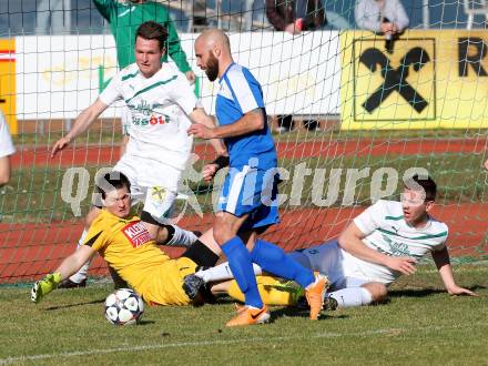 Fussball Kaerntner Liga. Voelkermarkt gegen Annabichler SV.  Mario Mairitsch, Ingo Mailaender, Philipp Grilz, (Voelkermarkt), Stephan Mathias Stueckler  (ASV). Voelkermarkt , am 28.3.2015.
Foto: Kuess
---
pressefotos, pressefotografie, kuess, qs, qspictures, sport, bild, bilder, bilddatenbank