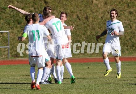 Fussball Kaerntner Liga. Voelkermarkt gegen Annabichler SV.  Torjubel Voelkermarkt. Voelkermarkt , am 28.3.2015.
Foto: Kuess
---
pressefotos, pressefotografie, kuess, qs, qspictures, sport, bild, bilder, bilddatenbank