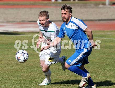 Fussball Kaerntner Liga. Voelkermarkt gegen Annabichler SV.  Matthias Maierhofer,  (Voelkermarkt), Grega Triplat (ASV). Voelkermarkt , am 28.3.2015.
Foto: Kuess
---
pressefotos, pressefotografie, kuess, qs, qspictures, sport, bild, bilder, bilddatenbank