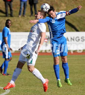 Fussball Kaerntner Liga. Voelkermarkt gegen Annabichler SV.  Fabian Ladinig,  (Voelkermarkt), Almedin Hota (ASV). Voelkermarkt , am 28.3.2015.
Foto: Kuess
---
pressefotos, pressefotografie, kuess, qs, qspictures, sport, bild, bilder, bilddatenbank