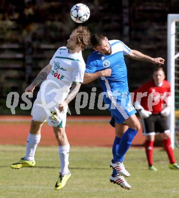 Fussball Kaerntner Liga. Voelkermarkt gegen Annabichler SV.  Christopher Sauerschnig,  (Voelkermarkt), Oliver Pusztai (ASV). Voelkermarkt , am 28.3.2015.
Foto: Kuess
---
pressefotos, pressefotografie, kuess, qs, qspictures, sport, bild, bilder, bilddatenbank