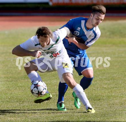 Fussball Kaerntner Liga. Voelkermarkt gegen Annabichler SV.  Christopher Sauerschnig,  (Voelkermarkt), Martin Salentinig (ASV). Voelkermarkt , am 28.3.2015.
Foto: Kuess
---
pressefotos, pressefotografie, kuess, qs, qspictures, sport, bild, bilder, bilddatenbank