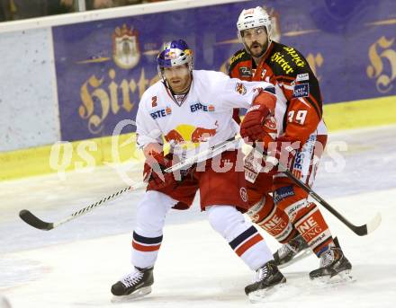 EBEL. Eishockey Bundesliga. KAC gegen EC Red Bull Salzburg. Jean Francois Jacques, (KAC), Brian Fahey  (Salzburg). Klagenfurt, am 29.3.2015.
Foto: Kuess 

---
pressefotos, pressefotografie, kuess, qs, qspictures, sport, bild, bilder, bilddatenbank