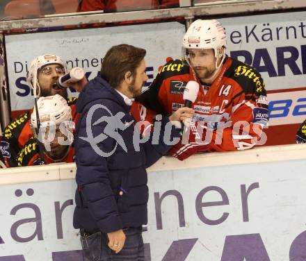 EBEL. Eishockey Bundesliga. KAC gegen EC Red Bull Salzburg. Johannes Reichel, (KAC), Marc Brabant . Klagenfurt, am 29.3.2015.
Foto: Kuess 

---
pressefotos, pressefotografie, kuess, qs, qspictures, sport, bild, bilder, bilddatenbank