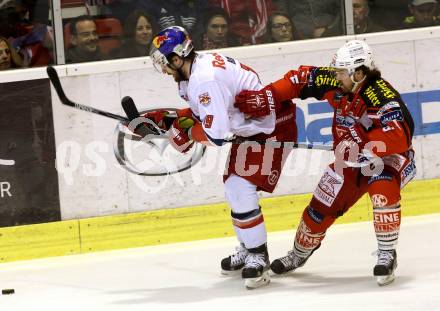 EBEL. Eishockey Bundesliga. KAC gegen EC Red Bull Salzburg.  Jason DeSantis, (KAC), Kyle Beach  (Salzburg). Klagenfurt, am 29.3.2015.
Foto: Kuess 

---
pressefotos, pressefotografie, kuess, qs, qspictures, sport, bild, bilder, bilddatenbank