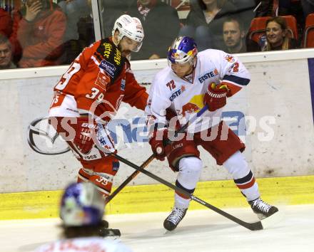 EBEL. Eishockey Bundesliga. KAC gegen EC Red Bull Salzburg. Jean Francois Jacques, (KAC), John Hughes  (Salzburg). Klagenfurt, am 29.3.2015.
Foto: Kuess 

---
pressefotos, pressefotografie, kuess, qs, qspictures, sport, bild, bilder, bilddatenbank