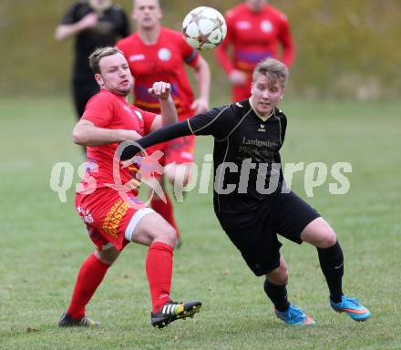 Fussball Kaerntner Liga. Koettmannsdorf gegen Lendorf. Michael Jakopitsch, (Koettmannsdorf). Roman Scheiflinger  (Lendorf). Koettmannsdorf, am 29.3.2015.
Foto: Kuess
---
pressefotos, pressefotografie, kuess, qs, qspictures, sport, bild, bilder, bilddatenbank