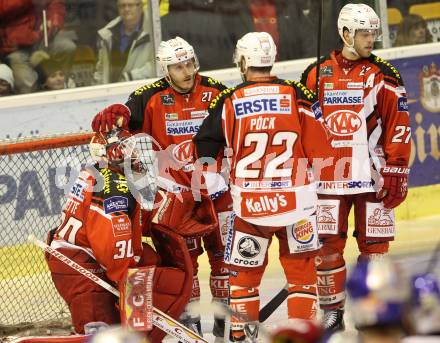 EBEL. Eishockey Bundesliga. KAC gegen EC Red Bull Salzburg. Rene Swette, Manuel Geier, Thomas Hundertpfund, Thomas Poeck (KAC). Klagenfurt, am 29.3.2015.
Foto: Kuess 

---
pressefotos, pressefotografie, kuess, qs, qspictures, sport, bild, bilder, bilddatenbank