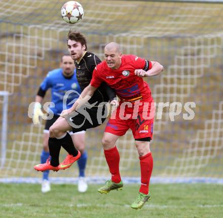 Fussball Kaerntner Liga. Koettmannsdorf gegen Lendorf. Jakob Orgonyi, (Koettmannsdorf). Christian Huber  (Lendorf). Koettmannsdorf, am 29.3.2015.
Foto: Kuess
---
pressefotos, pressefotografie, kuess, qs, qspictures, sport, bild, bilder, bilddatenbank