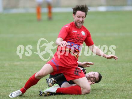 Fussball Kaerntner Liga. Koettmannsdorf gegen Lendorf. Christian Hutter,  (Koettmannsdorf). Christofer Huber (Lendorf). Koettmannsdorf, am 29.3.2015.
Foto: Kuess
---
pressefotos, pressefotografie, kuess, qs, qspictures, sport, bild, bilder, bilddatenbank