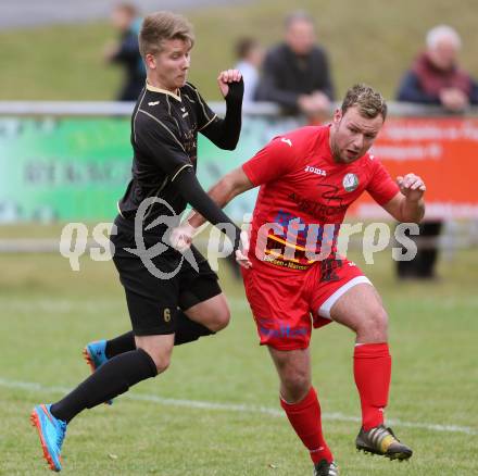 Fussball Kaerntner Liga. Koettmannsdorf gegen Lendorf. Michael Jakopitsch, (Koettmannsdorf).  Roman Scheiflinger  (Lendorf). Koettmannsdorf, am 29.3.2015.
Foto: Kuess
---
pressefotos, pressefotografie, kuess, qs, qspictures, sport, bild, bilder, bilddatenbank