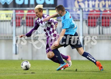 Fussball Regionalliga. SK Austria Klagenfurt gegen Gurten. Rajko Rep,  (Klagenfurt), Florian Hirsch (Gurten). Klagenfurt,  4.4.2015.
Foto: Kuess
---
pressefotos, pressefotografie, kuess, qs, qspictures, sport, bild, bilder, bilddatenbank