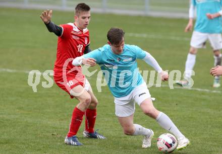 Fussball Unterliga Ost. KAC 1909 gegen St. Margarethen/Lavantal. Bernhard Karre,  (KAC), Dorian Robert Melcher (St. Margarethen). Klagenfurt, am 4.4.2015.
Foto: Kuess
---
pressefotos, pressefotografie, kuess, qs, qspictures, sport, bild, bilder, bilddatenbank