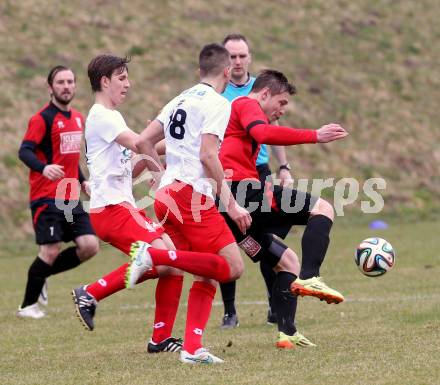 Fussball. Kaerntner Liga. Maria Saal gegen FC Alpe Adria. Sebastian Schmid (Maria Saal), Antonio Vavpic, Miroslav Grbic (Alpe Adria). Maria Saal, 4.4.2015.
Foto: Kuess
---
pressefotos, pressefotografie, kuess, qs, qspictures, sport, bild, bilder, bilddatenbank