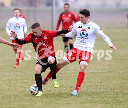 Fussball. Kaerntner Liga. Maria Saal gegen FC Alpe Adria. Christof Reichmann (Maria Saal), Michel Micossi (Alpe Adria). Maria Saal, 4.4.2015.
Foto: Kuess
---
pressefotos, pressefotografie, kuess, qs, qspictures, sport, bild, bilder, bilddatenbank