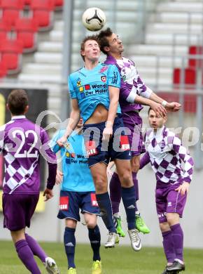 Fussball Regionalliga. SK Austria Klagenfurt gegen Gurten. Manuel Wallner (Klagenfurt), Fabia Wimmerleitner (Gurten). Klagenfurt,  4.4.2015.
Foto: Kuess
---
pressefotos, pressefotografie, kuess, qs, qspictures, sport, bild, bilder, bilddatenbank