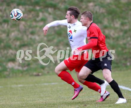 Fussball. Kaerntner Liga. Maria Saal gegen FC Alpe Adria. Kevin Puschl Schliefnig (Maria Saal), Philipp Regenfelder (Alpe Adria). Maria Saal, 4.4.2015.
Foto: Kuess
---
pressefotos, pressefotografie, kuess, qs, qspictures, sport, bild, bilder, bilddatenbank