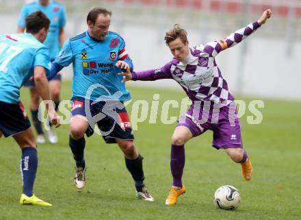 Fussball Regionalliga. SK Austria Klagenfurt gegen Gurten. Fabian Miesenboeck, (Klagenfurt), Martin Feichtinger  (Gurten). Klagenfurt,  4.4.2015.
Foto: Kuess
---
pressefotos, pressefotografie, kuess, qs, qspictures, sport, bild, bilder, bilddatenbank