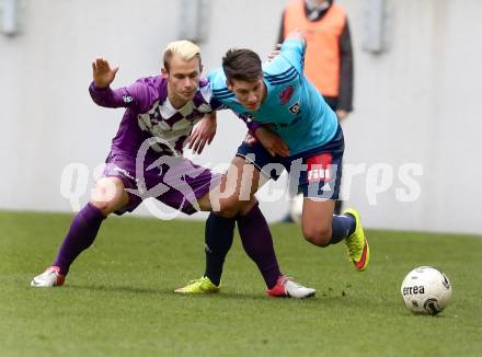 Fussball Regionalliga. SK Austria Klagenfurt gegen Gurten. Rajko Rep,  (Klagenfurt), Rene Wirth (Gurten). Klagenfurt,  4.4.2015.
Foto: Kuess
---
pressefotos, pressefotografie, kuess, qs, qspictures, sport, bild, bilder, bilddatenbank