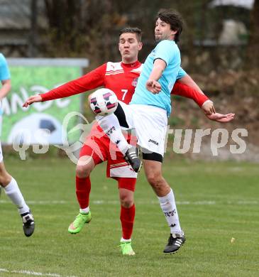 Fussball Unterliga Ost. KAC 1909 gegen St. Margarethen/Lavantal. Toni Krijan,  (KAC), Roland Schrammel (St. Margarethen). Klagenfurt, am 4.4.2015.
Foto: Kuess
---
pressefotos, pressefotografie, kuess, qs, qspictures, sport, bild, bilder, bilddatenbank