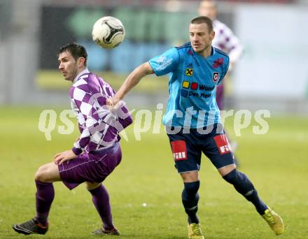 Fussball Regionalliga. SK Austria Klagenfurt gegen Gurten. Mirnes Becirovic,  (Klagenfurt), Peter Ocovan (Gurten). Klagenfurt,  4.4.2015.
Foto: Kuess
---
pressefotos, pressefotografie, kuess, qs, qspictures, sport, bild, bilder, bilddatenbank