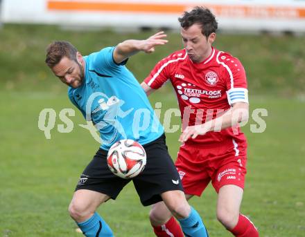 Fussball Unterliga Ost. Ludmannsdorf gegen SG Magdalensberg/Eberndorfer AC. Sablatnik Michael,  (Ludmannsdorf), Kai Walter Schoppitsch (Magdalensberg). Ludmannsdorf, am 5.4.2015.
Foto: Kuess
---
pressefotos, pressefotografie, kuess, qs, qspictures, sport, bild, bilder, bilddatenbank