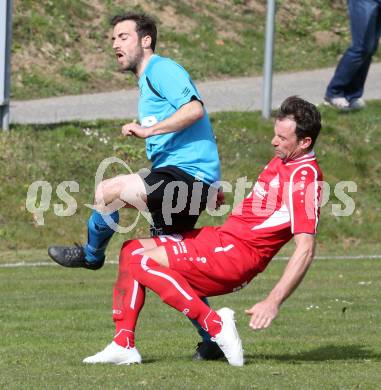 Fussball Unterliga Ost. Ludmannsdorf gegen SG Magdalensberg/Eberndorfer AC. Adalbert Michael Quantschnig,  (Ludmannsdorf), Helmut Koenig (Magdalensberg). Ludmannsdorf, am 5.4.2015.
Foto: Kuess
---
pressefotos, pressefotografie, kuess, qs, qspictures, sport, bild, bilder, bilddatenbank