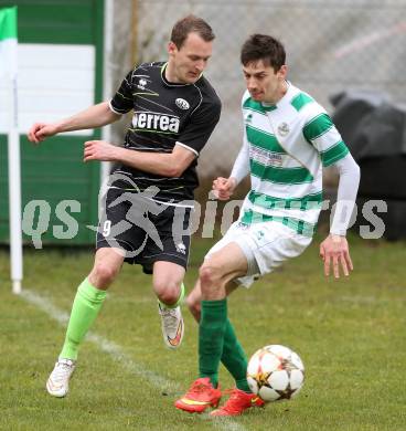 Fussball 1. KLasse Obere Play off. Donau gegen ASK Klagenfurt. Florian Schmoelzer, (Donau), Daniel Moser  (ASK). Klagenfurt, am 4.4.2015.
Foto: Kuess
---
pressefotos, pressefotografie, kuess, qs, qspictures, sport, bild, bilder, bilddatenbank