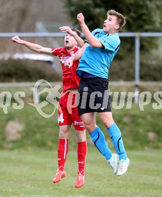 Fussball Unterliga Ost. Ludmannsdorf gegen SG Magdalensberg/Eberndorfer AC. Patrick Quantschnig,  (Ludmannsdorf), Florian Bidovec (Magdalensberg). Ludmannsdorf, am 5.4.2015.
Foto: Kuess
---
pressefotos, pressefotografie, kuess, qs, qspictures, sport, bild, bilder, bilddatenbank