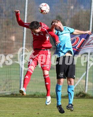 Fussball Unterliga Ost. Ludmannsdorf gegen SG Magdalensberg/Eberndorfer AC. Fabio Csysz, (Ludmannsdorf), Florian Oberrisser  (Magdalensberg). Ludmannsdorf, am 5.4.2015.
Foto: Kuess
---
pressefotos, pressefotografie, kuess, qs, qspictures, sport, bild, bilder, bilddatenbank