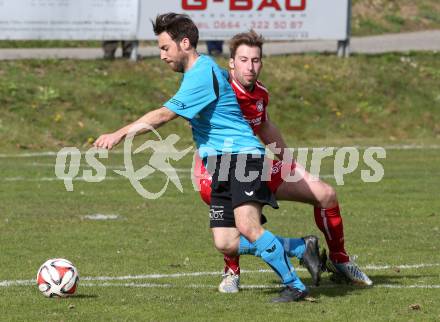 Fussball Unterliga Ost. Ludmannsdorf gegen SG Magdalensberg/Eberndorfer AC. Stefan Kalt,  (Ludmannsdorf), Helmut Koenig (Magdalensberg). Ludmannsdorf, am 5.4.2015.
Foto: Kuess
---
pressefotos, pressefotografie, kuess, qs, qspictures, sport, bild, bilder, bilddatenbank