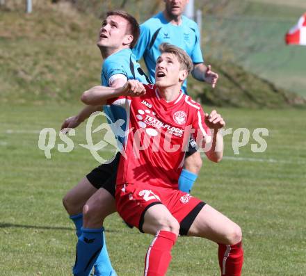 Fussball Unterliga Ost. Ludmannsdorf gegen SG Magdalensberg/Eberndorfer AC. Michael Krainer,  (Ludmannsdorf), Martin Poeck (Magdalensberg). Ludmannsdorf, am 5.4.2015.
Foto: Kuess
---
pressefotos, pressefotografie, kuess, qs, qspictures, sport, bild, bilder, bilddatenbank