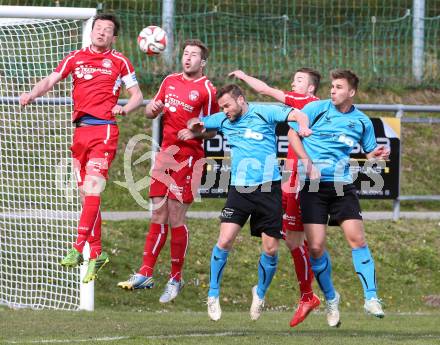 Fussball Unterliga Ost. Ludmannsdorf gegen SG Magdalensberg/Eberndorfer AC. Sablatnik Michael, Stefan Kalt, Patrick Quantschnig,  (Ludmannsdorf), Kai Walter Schoppitsch, Florian Bidovec (Magdalensberg). Ludmannsdorf, am 5.4.2015.
Foto: Kuess
---
pressefotos, pressefotografie, kuess, qs, qspictures, sport, bild, bilder, bilddatenbank