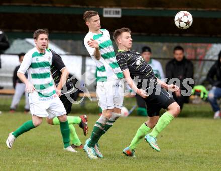 Fussball 1. KLasse Obere Play off. Donau gegen ASK Klagenfurt. Sebastian Michael Layroutz,  (Donau), Thomas Wallner (ASK). Klagenfurt, am 4.4.2015.
Foto: Kuess
---
pressefotos, pressefotografie, kuess, qs, qspictures, sport, bild, bilder, bilddatenbank