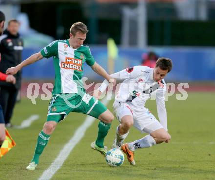 Fussball OEFB Cup. RZ Pellets WAC gegen SK Rapid Wien. Dario Baldauf, (WAC),  Robert Beric (Rapid). Wolfsberg, am 7.4.2015.
Foto: Kuess

---
pressefotos, pressefotografie, kuess, qs, qspictures, sport, bild, bilder, bilddatenbank