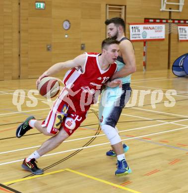 Basketball 2. Bundesliga. Halbfinal-Playoffs. Raides Villach gegen Dragons St. Poelten. Andreas Napokoj (Villach), Nemanja Nikolic (St. Poelten). Villach, am 6.4.2015.
Foto: Kuess
---
pressefotos, pressefotografie, kuess, qs, qspictures, sport, bild, bilder, bilddatenbank