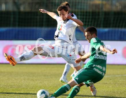 Fussball OEFB Cup. RZ Pellets WAC gegen SK Rapid Wien. Dario Baldauf, (WAC), Thomas Schrammel  (Rapid). Wolfsberg, am 7.4.2015.
Foto: Kuess

---
pressefotos, pressefotografie, kuess, qs, qspictures, sport, bild, bilder, bilddatenbank