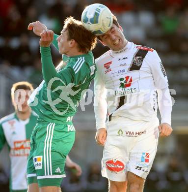 Fussball OEFB Cup. RZ Pellets WAC gegen SK Rapid Wien. Joachim Standfest, (WAC), Stefan Schwab  (Rapid). Wolfsberg, am 7.4.2015.
Foto: Kuess

---
pressefotos, pressefotografie, kuess, qs, qspictures, sport, bild, bilder, bilddatenbank