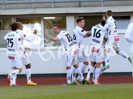 Fussball OEFB Cup. RZ Pellets WAC gegen SK Rapid Wien. Torjubel WAC. Wolfsberg, am 7.4.2015.
Foto: Kuess

---
pressefotos, pressefotografie, kuess, qs, qspictures, sport, bild, bilder, bilddatenbank